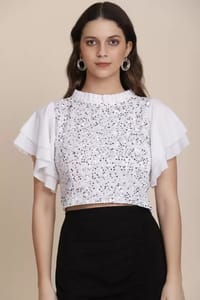 Adokedo Party Layered Embellished Women White Top