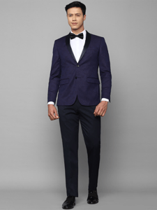 Allen Solly Men Navy Blue Solid Slim Fit Suit