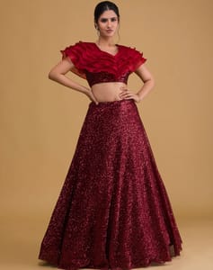 Maroon Sequins Net Readymade Lehenga