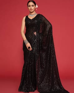 Rich Black Fully Sequined Georgette Party Wear Saree