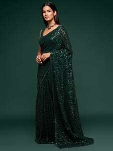 Hooker's Green Fully Sequined Georgette Party Wear Saree