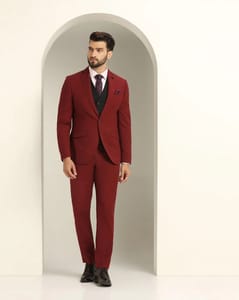Maroon Textured Formal Suit - Xomnia