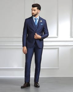 Navy Textured Formal Suit - Monto