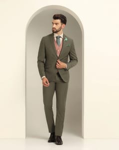 Olive Textured Formal Suit - Xomnia