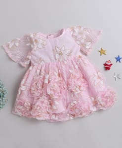 3D Flower Party Dress - Pink